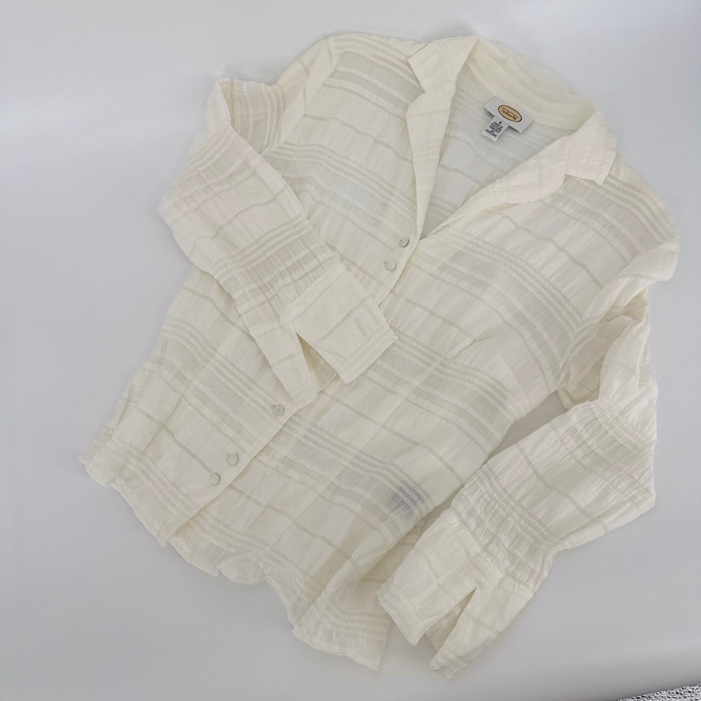 Vintage Talbots Top Textured Button Down Casual Career Shirt Cream Beige Size 8